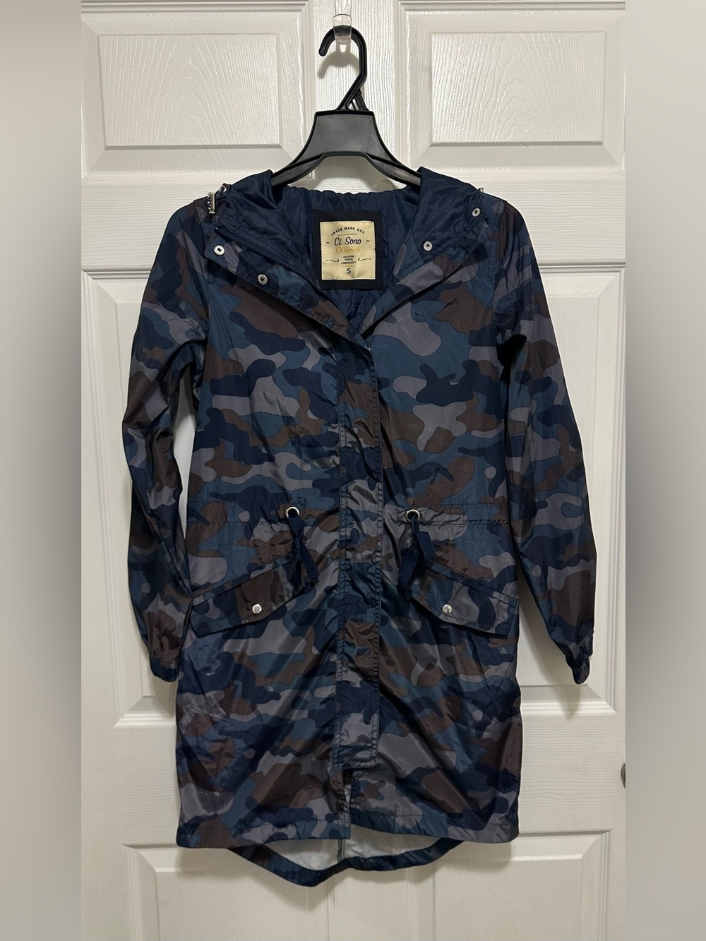 Ci Sono Navy Blue and Brown Camo Hooded Anorak Jacket
